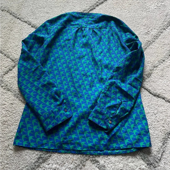 Banana Republic blouse blue green printed All Day top retro XS - Picture 7 of 7